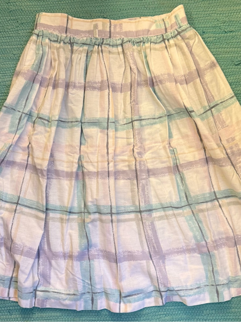 Vintage Union Made Plaid Midi Skirt Pastel Purple Aqua USA Size M